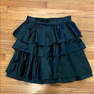 ZARA Tiered Green Satin Skirt, Size XS